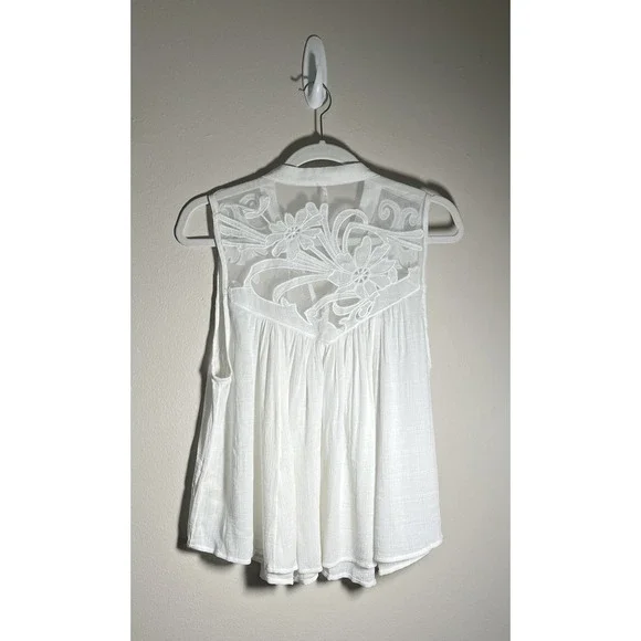 Free People Western Romance Top Womens‎ Medium Mesh Appliqué Boho Coquette - Picture 6 of 8